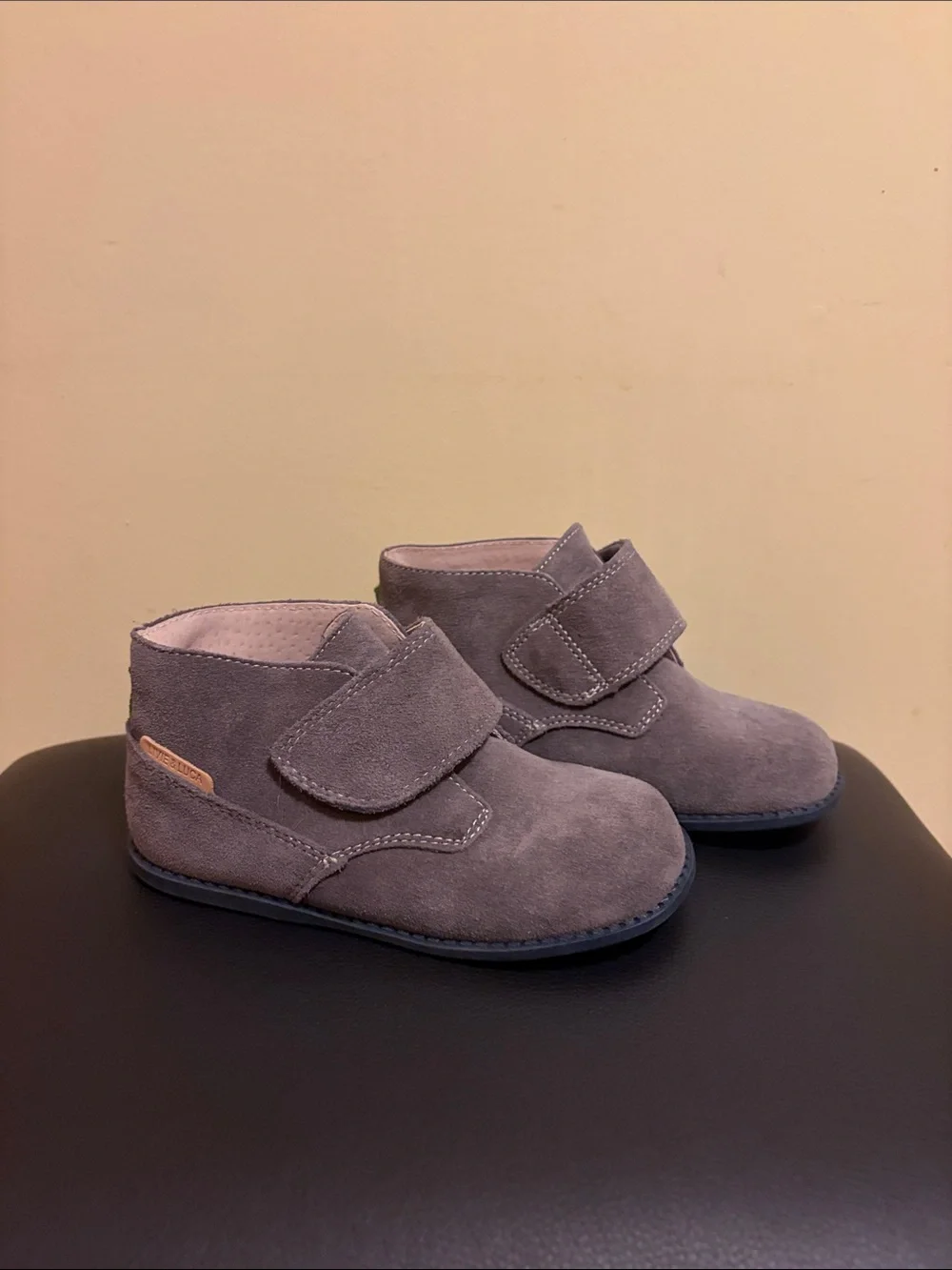 Livie & Luca Gray Suede Kids Ankle Boots with Hook-and-Loop Strap